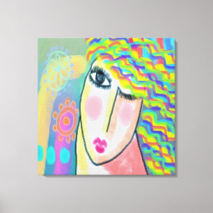 Abstract digitaal voorjaarsportret van een vrouw canvas afdruk