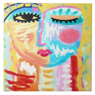 Abstract digitaal webbende portret van een vrouw tegeltje