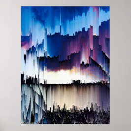 Abstract Digital Glitch Sunset Poster