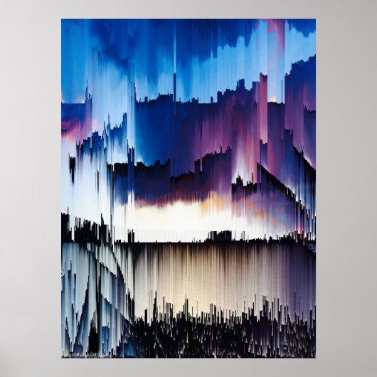 Abstract Digital Glitch Sunset Poster (Voorkant)
