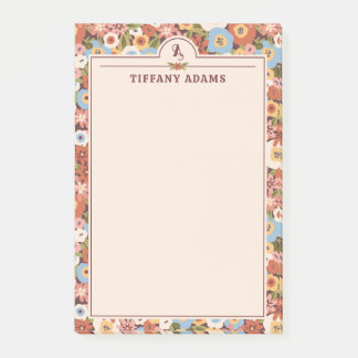 Abstract Ditsy Bloemen Retro Monogram Naam Post-it® Notes