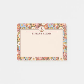 Abstract Ditsy Bloemen Retro Monogram Post-it® Notes