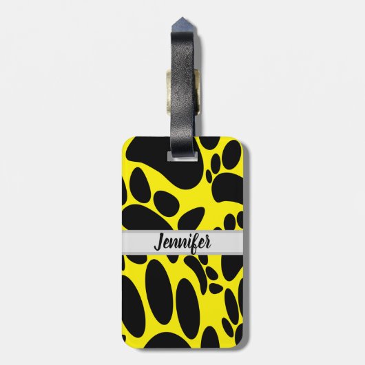 Abstract Dog Pawprint Yellow Custom Naam Bagagelabel (Achterkant verticaal)