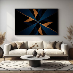 Abstract donkerblauw bruine geometrische stervormi poster