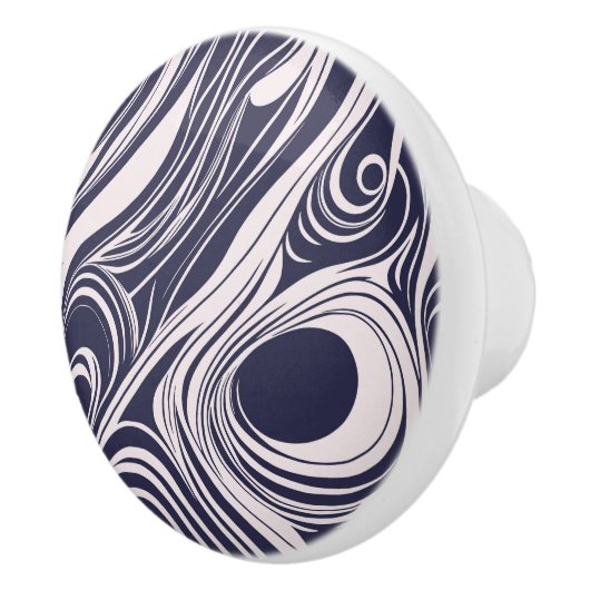 Abstract donkerblauw en grijs vloeibaar wervelt on keramische knop (Rechts)