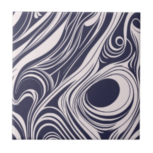 Abstract donkerblauw en grijs vloeibaar wervelt on tegeltje