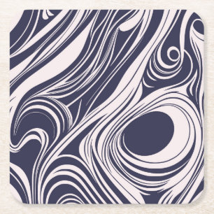 Abstract donkerblauw en grijs vloeibaar wervelt on vierkante kartonnen onderzetter