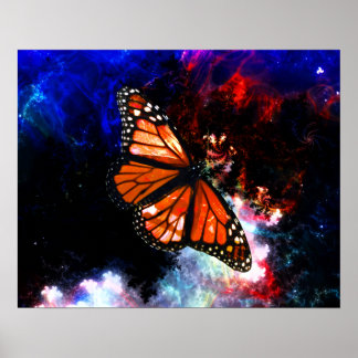 Abstract donkerblauwe vlinder Poster