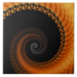 Abstract donkergoudkleurig oranje spiraalfractal p tegeltje