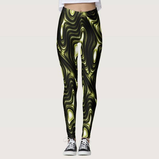 Abstract donkergroen Alien-patroon Leggings (Voorkant)