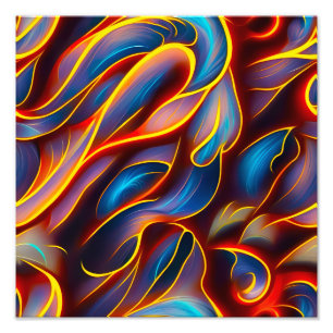 Abstract Draaiing Blauw Rode Vlammen Foto Afdruk