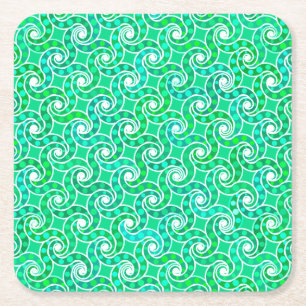 Abstract draaikolkpatroon - tinten jade groen vierkante kartonnen onderzetter