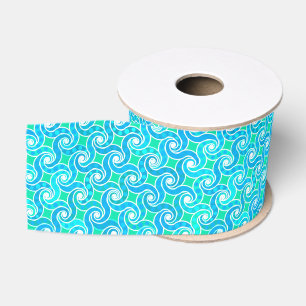 Abstract draaipatroon - Blauw, Jade Green & White Grosgrain Lint