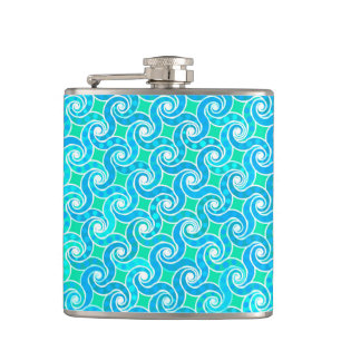 Abstract draaipatroon - Blauw, Jade Green & White Heupfles