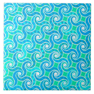 Abstract draaipatroon - Blauw, Jade Green & White Tegeltje