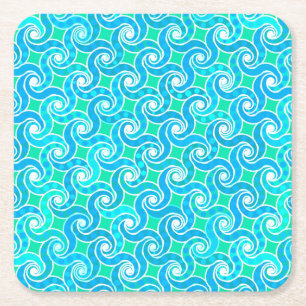Abstract draaipatroon - Blauw, Jade Green & White Vierkante Kartonnen Onderzetter