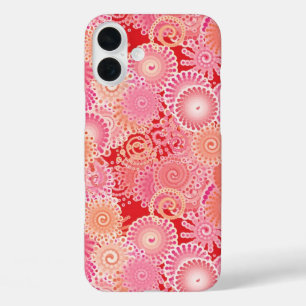 Abstract draaipatroon, roze, koraal, perzik iPhone 16 plus hoesje