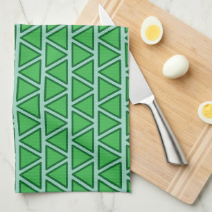 Abstract Driekleurig Groen Driehoekpatroon Theedoek