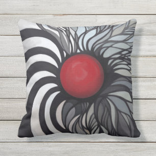 Abstract, eigentijds, rode cirkel, zwart, wit buitenkussen