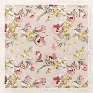 Abstract Elegance florale patroon 3 Glazen Onderzetter