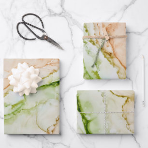 Abstract Elegant Jade Green Blush Peach Inpakpapier Vel
