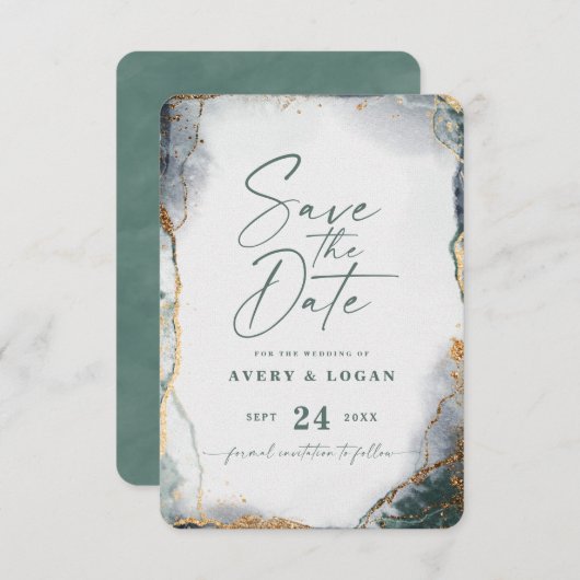 Abstract Etheral Eucalyptus Green Wedding Save The Date (Voorkant / Achterkant)