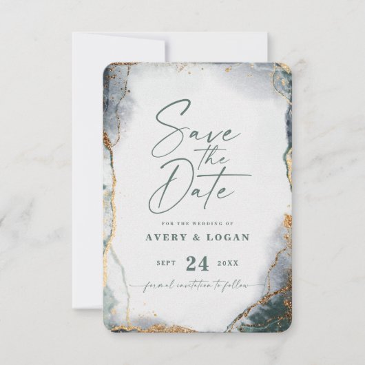 Abstract Etheral Eucalyptus Green Wedding Save The Date (Voorkant)