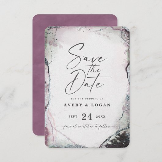 Abstract Etheral Mauve Lila Paars bruiloft Save The Date (Voorkant / Achterkant)