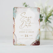 Abstract Etheral Wine Red & Gold Winter Weddenscha Save The Date (Staand voorkant)