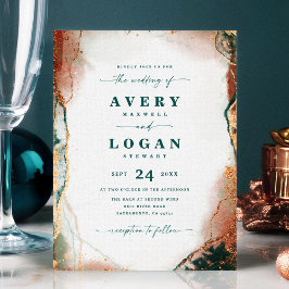 Abstract Ethereal Turquoise & Koperen Trouw Uitnod Aankondigingskaart