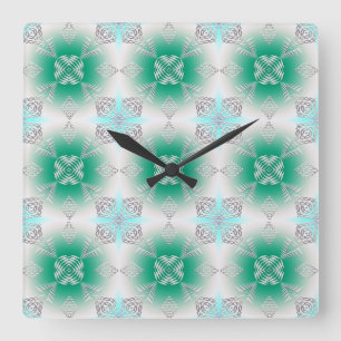 abstract etnisch geometrisch blauwgroen patroon. vierkante klok
