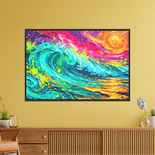 Abstract expressionistisch zonsondergang zeegezich canvas afdruk