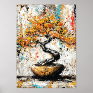 Abstract Expressionistische Bonsaiboom Zen Natuur  Poster