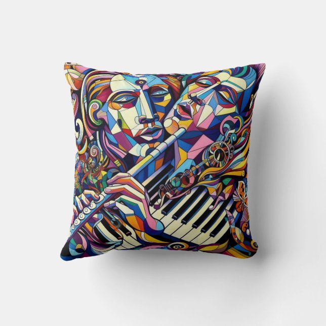 Abstract Faces and Instruments Kussen (Achterkant)