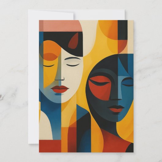 Abstract Faces Art Print, Dual Portrait, Abstract Kaart (Voorkant)