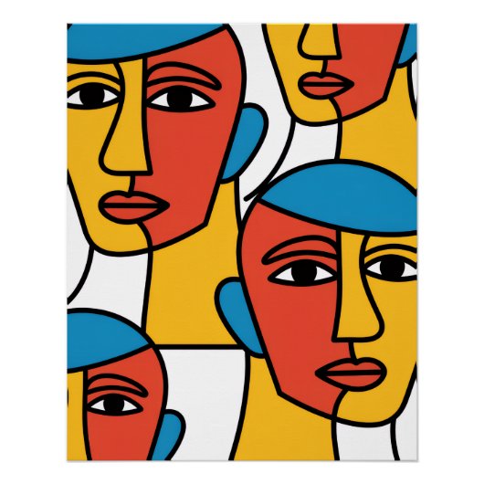 Abstract Faces Print, Vibrant Geometric Art Perfect Poster (Voorkant)