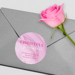 Abstract Fancy Roze Rond Terugkeeradresetiket Ronde Sticker