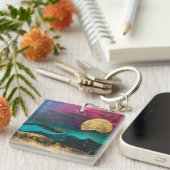 Abstract Fantasie Maanlandschap Tweezijdig Acryl Sleutelhanger (Voorkant Rechts)