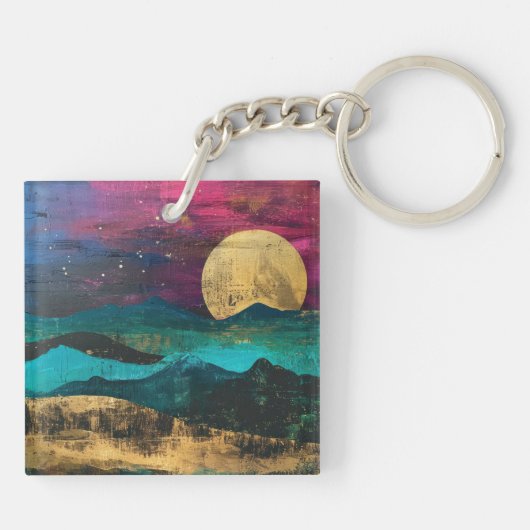 Abstract Fantasie Maanlandschap Tweezijdig Acryl Sleutelhanger (Achterkant)