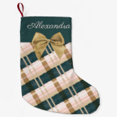 Abstract Festive Green Pink Gold Bow - Aangepast Kleine Kerstsok (Voorkant)