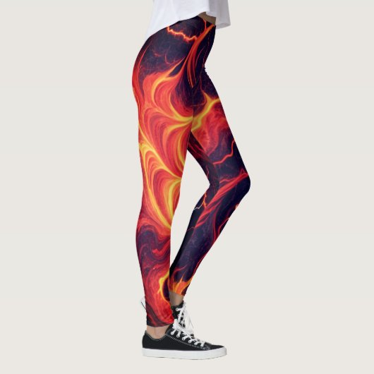 Abstract Fire Marble – Seamless Fiery Fluid Patter Leggings (Rechts)