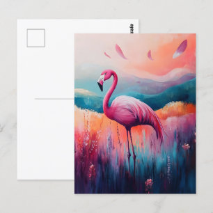Abstract flamingo olieverfschilderij briefkaart