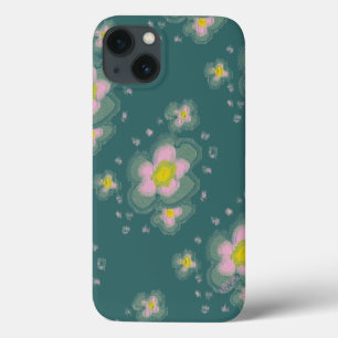 Abstract Floral Design (roze/blauwgroen) iPhone 13 Hoesje