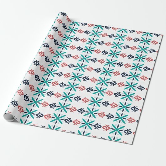 Abstract Floral Holiday Pattern Blue Cadeaupapier (Uitgerold)