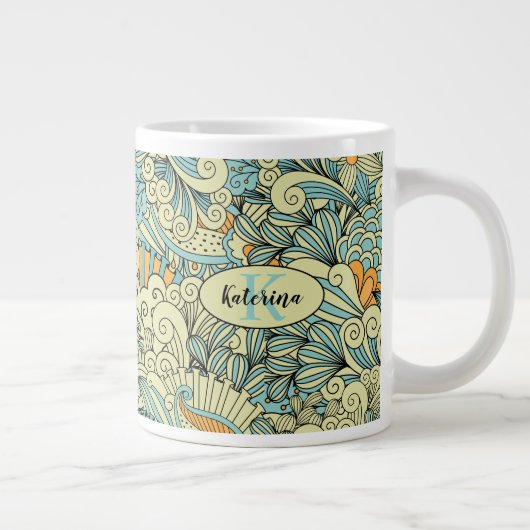  Abstract Floral Monogrammed Extra Grote Beker (Rechts)