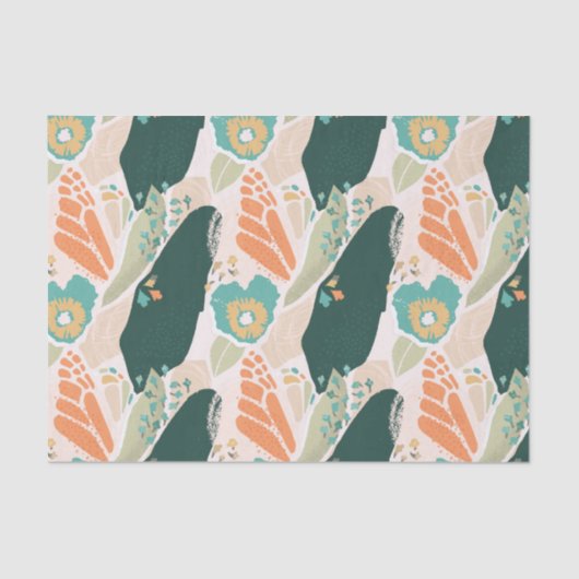  Abstract Floral Pattern Aqua Green Sinaasappel Tissuepapier (Voorkant)
