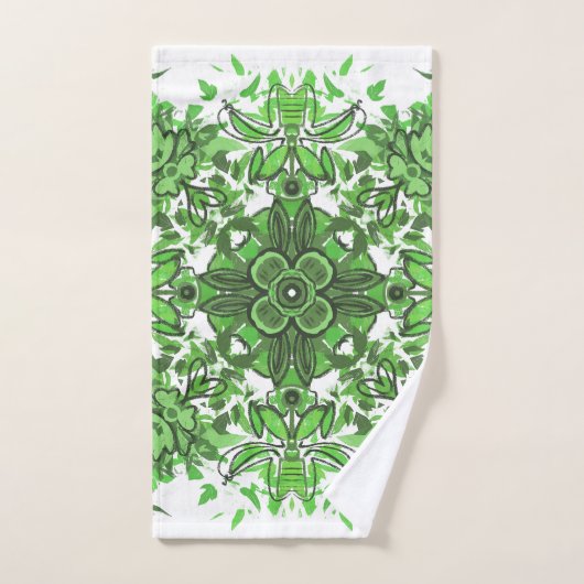 Abstract Floral Pattern In Black & Green On White (Serviette à main)