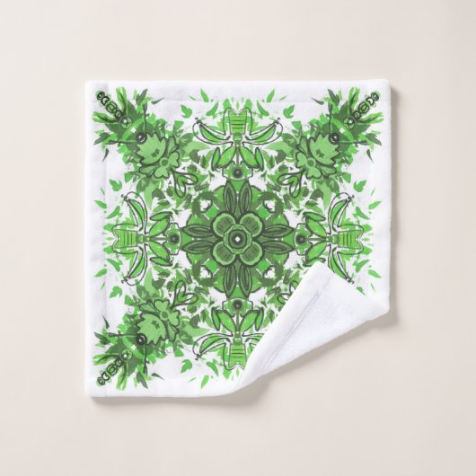 Abstract Floral Pattern In Black & Green On White (Gant de toilette)