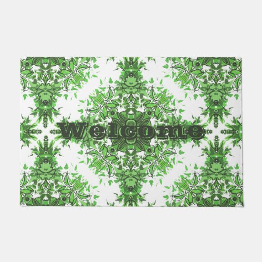 Abstract Floral Pattern In Black & Green On White  Deurmat (Voorkant)