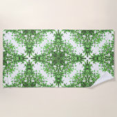Abstract Floral Pattern In Black & Green On White Strandlaken (Voorkant)